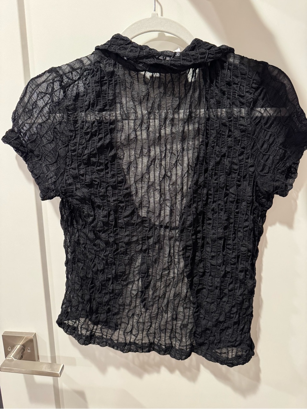 Princess Polly Black Crinkled Short Sleeve Sheer Blouse - Picture 3 of 4